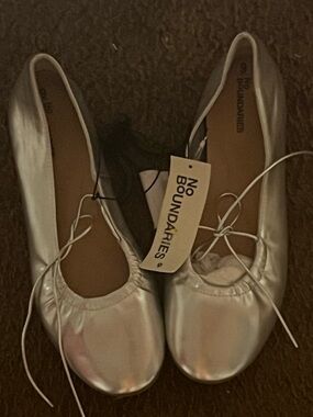 No Boundaries Metallic Silver  Flats with Bow Tie